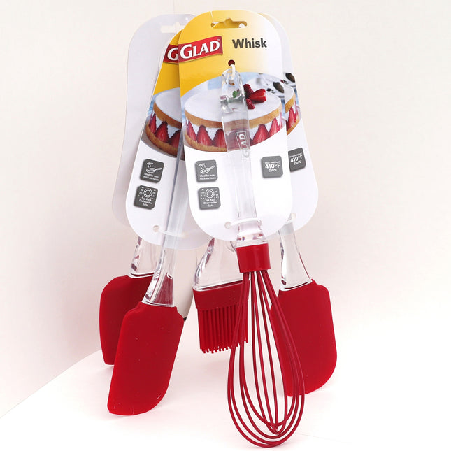 GLAD Silicone Egg Whisk in Red with Clear Handle.