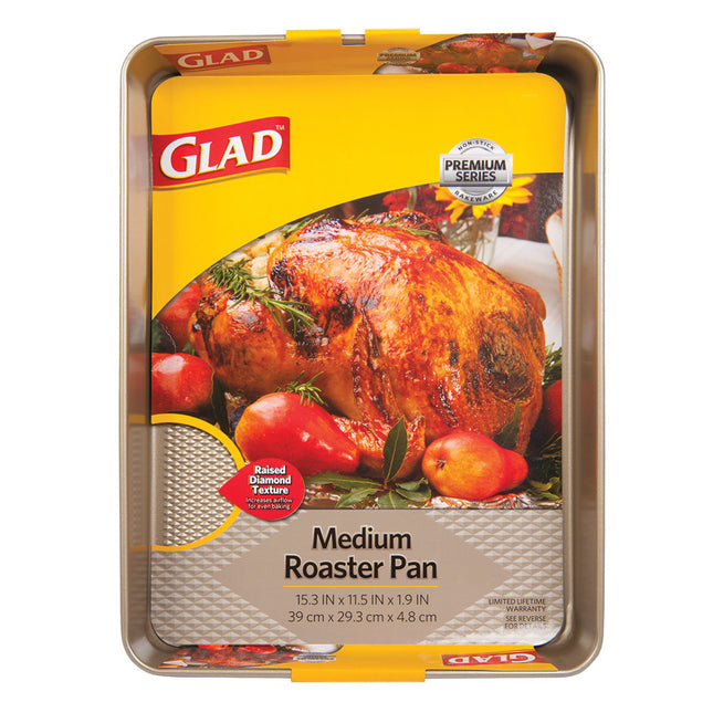 GLAD Premium Gold Roaster Pan - 15.3in x 11.5in x 1.9in.