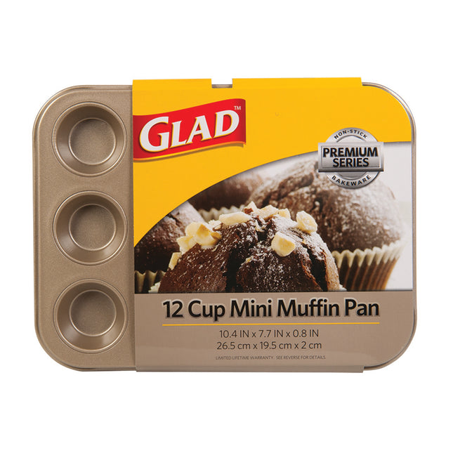 GLAD Premium Gold 12 Count Mini Muffin Pan - 10.4in x 7.7in x 0.8in.