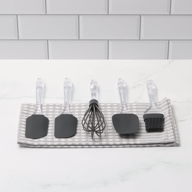 GLAD Silicone Egg Whisk in Grey with Clear Handle.