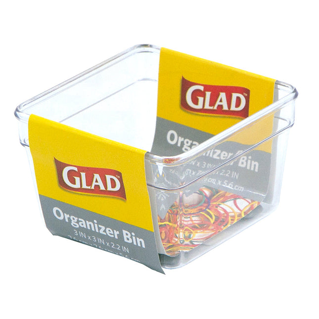 Glad Org Bin W Nonslip Feet Square Clear 3x3x2.2in