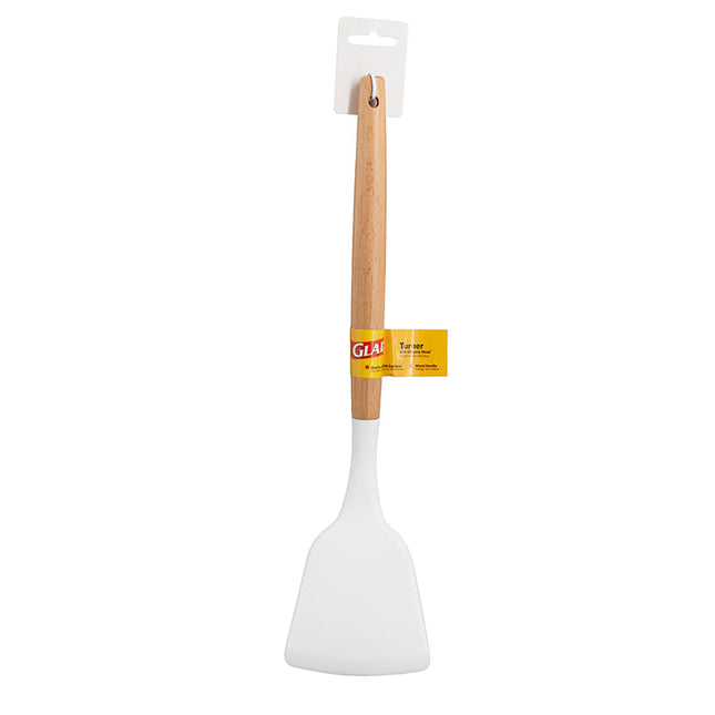 Glad Silicone Turner With Wood Handle - White