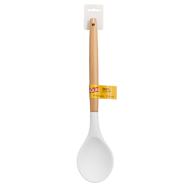 Glad Silicone Spoon With Wood Handle - White