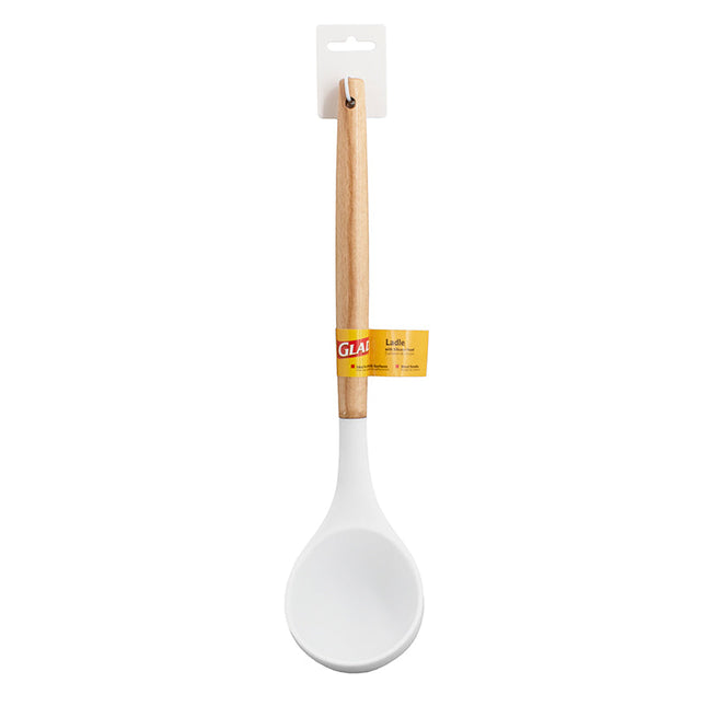 Glad Silicone Ladle With Wood Handle - White