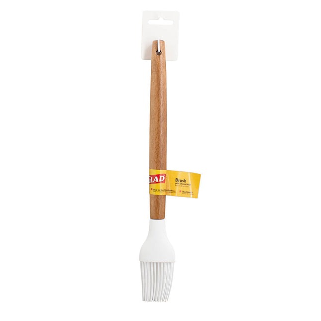 Glad Silicone Brush With Wood Handle - White